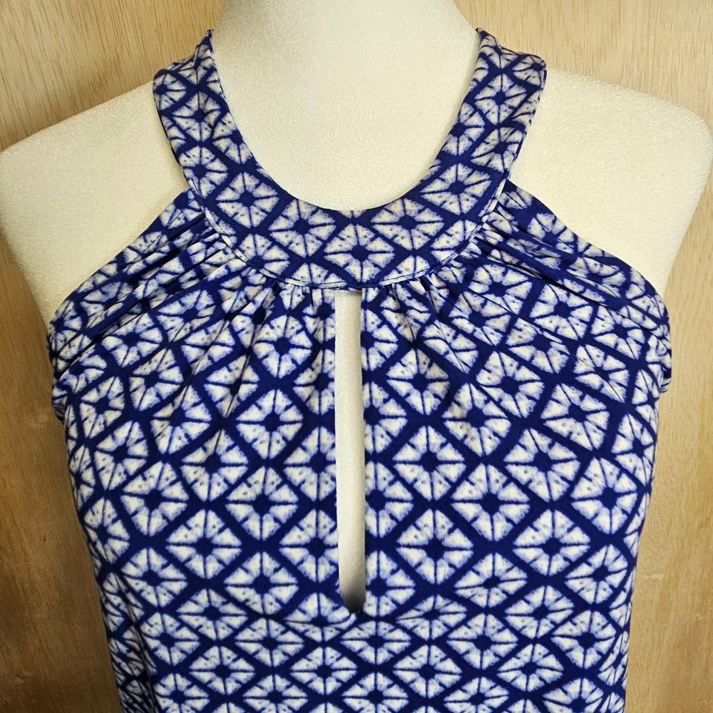 Banana Republic Blue & White Geometric Blouson Keyhole Halter Mini Dress Size XS - Picture 3 of 8